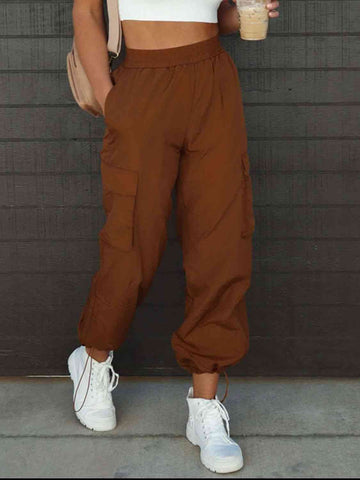 Comfort Breeze Drawstring Cargo Cargo Pants Trendsi Chestnut S 