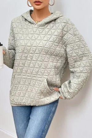 Quilted Long Sleeve Hoodie with Pocket Hoodies Trendsi   