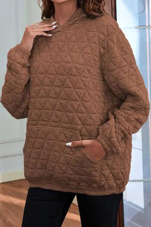 Quilted Long Sleeve Hoodie with Pocket Hoodies Trendsi   