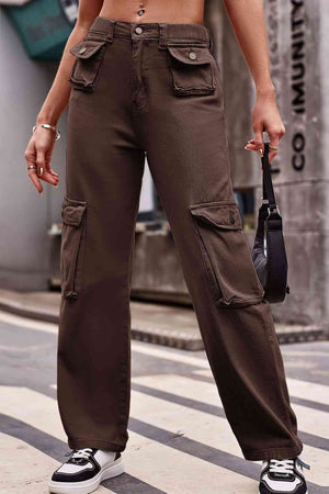 City Spritz Buttoned Cargo Cargo Pants Trendsi Chestnut S 