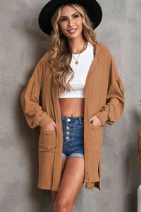 Open Front Hooded Longline Cardigan with Pockets Hoodies Trendsi   