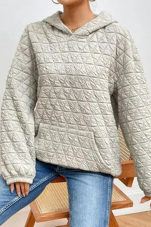 Quilted Long Sleeve Hoodie with Pocket Hoodies Trendsi   