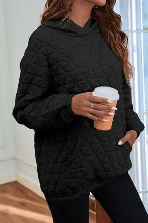 Quilted Long Sleeve Hoodie with Pocket Hoodies Trendsi   