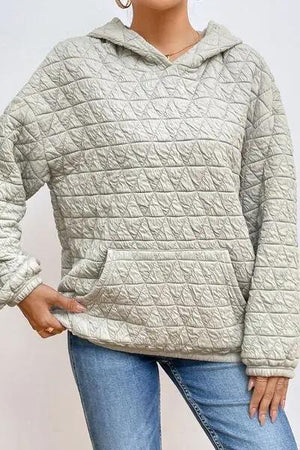 Quilted Long Sleeve Hoodie with Pocket Hoodies Trendsi   