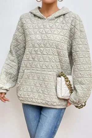 Quilted Long Sleeve Hoodie with Pocket Hoodies Trendsi Light Gray S 