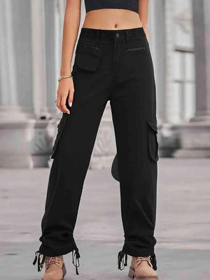 Blissful Draw Cargo Cargo Pants Trendsi Black S 