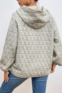 Quilted Long Sleeve Hoodie with Pocket Hoodies Trendsi   