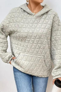 Quilted Long Sleeve Hoodie with Pocket Hoodies Trendsi   