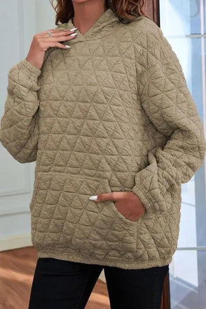 Quilted Long Sleeve Hoodie with Pocket Hoodies Trendsi   