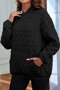 Quilted Long Sleeve Hoodie with Pocket Hoodies Trendsi   