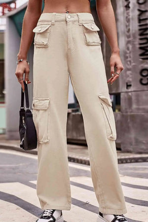 City Spritz Buttoned Cargo Cargo Pants Trendsi Sand S 